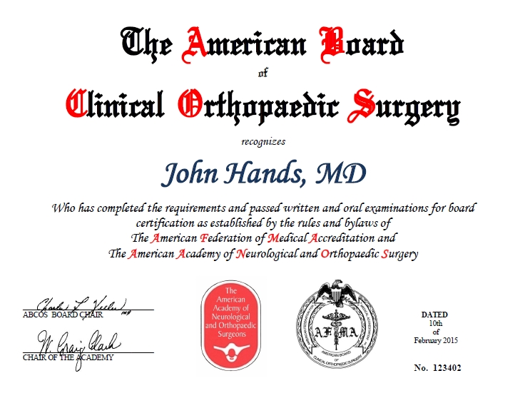 The American Board of Clinical Orthopaedic Surgery |AFMA